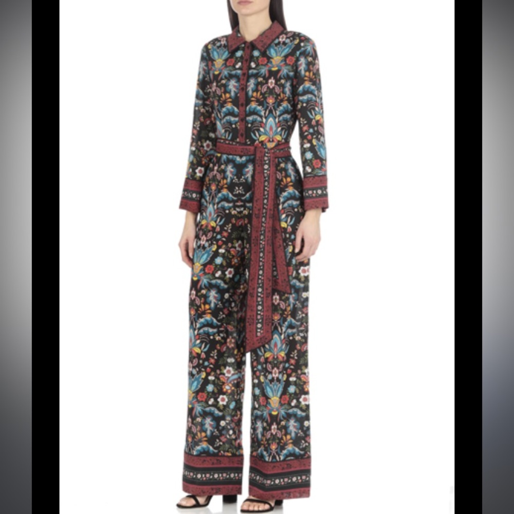Alice & Olivia Shawn Jumpsuit Small W/Belt Multi Color Paisley Boho wide Leg